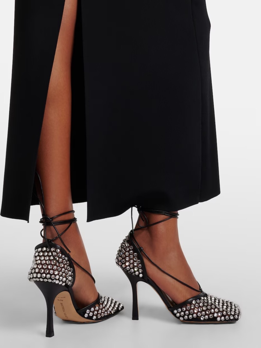Bottega Veneta Sparkle Stretch Embellished Mesh Ankle Strap Pumps Size EU 39